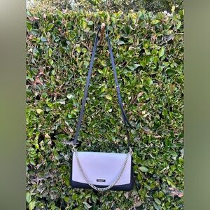 Kate Spade crossbody black and cream color block silver chain flap classic